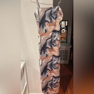 Urban Planet Marble Print Maxi Dress in Beige, Black & Gray